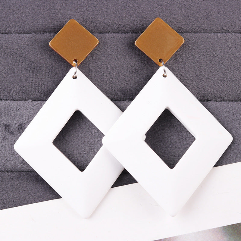 Candy Color Hollow Geometry Rhombus Acrylic Personality Earrings