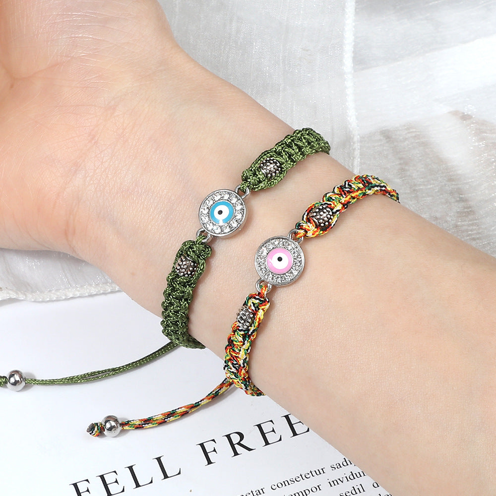 Women's & Men's Red Rope Safety Lock Devil's Eye Diamond Woven Hand Bracelet