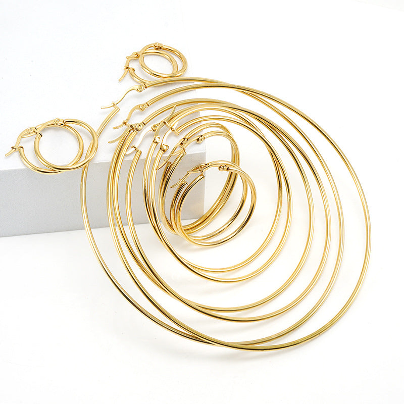 Women's Stainless Steel Round Buckle For Fashion Simple Ear Line