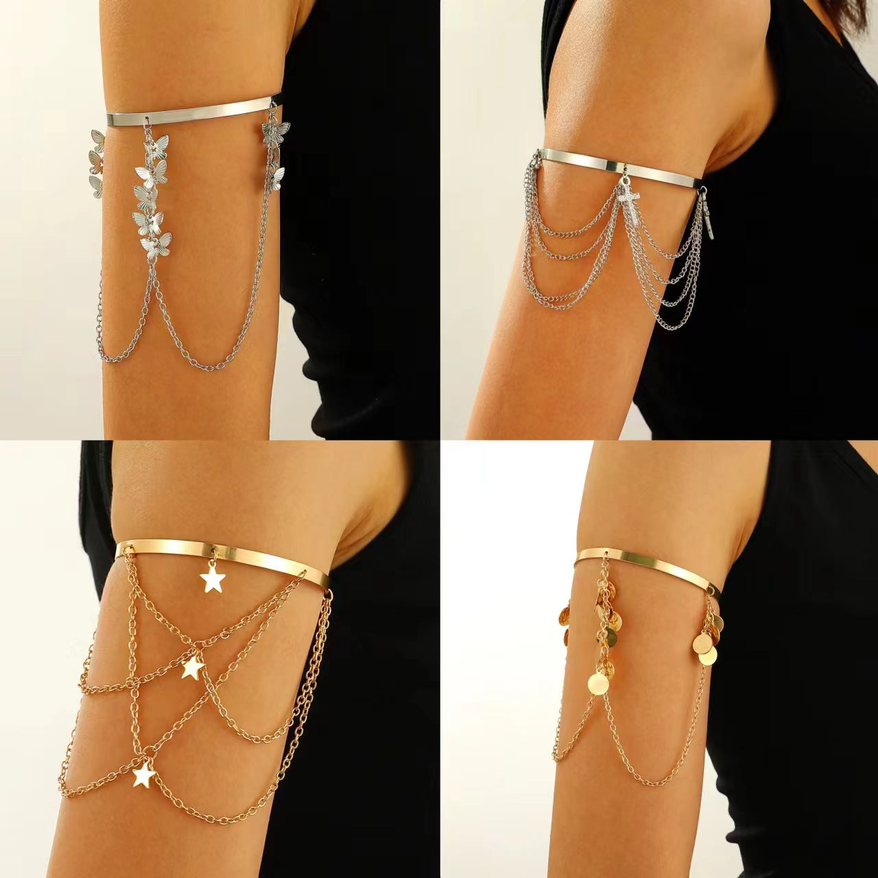 Niche Adjustable Arm Chain Metal Lanyard Tassel Armband Vacation Style Bracelets