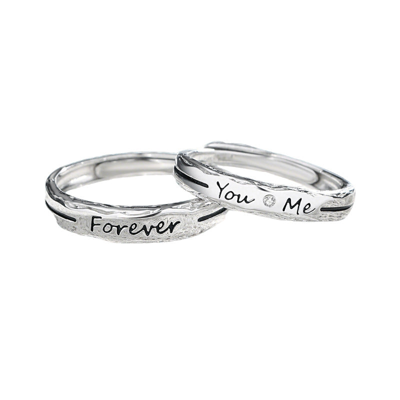 Couple Sterling Sier Korean Niche Design Simple English Rings