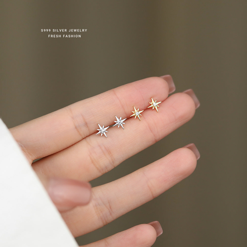 Women's Zircon Eight Awn Star Screw Korean Earrings