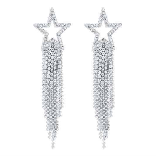 Women's Fashion Eye-catching Hollow Pentagram Tassel Elegant Personalized Diamond Earrings