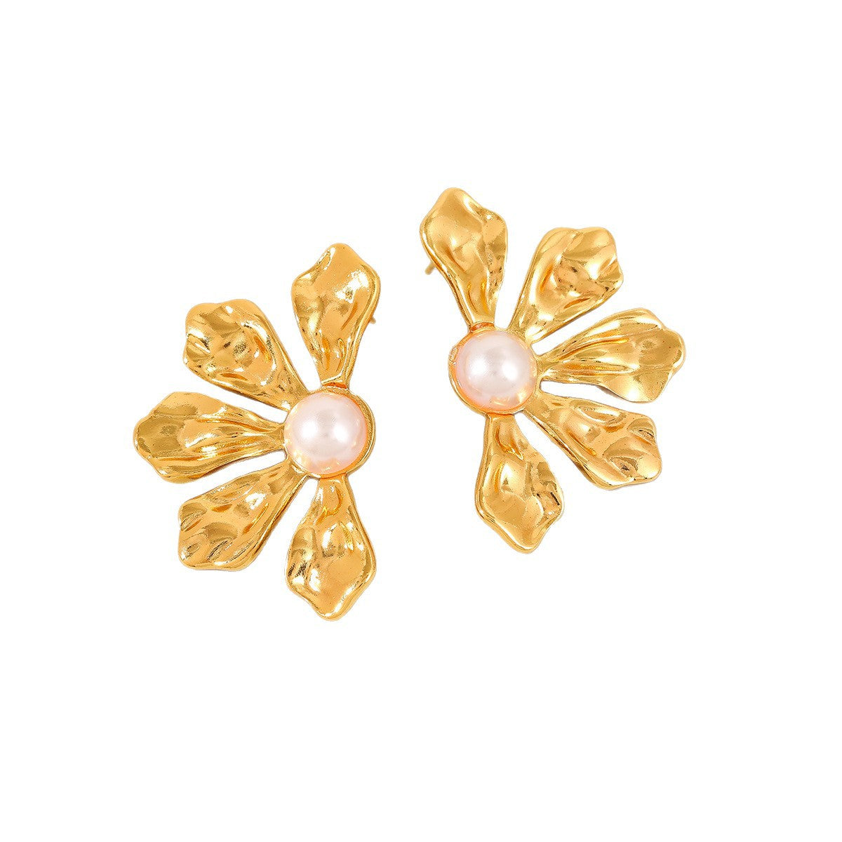 Lines Golden Light Luxury High Sense Pearl-studded Stud Earrings