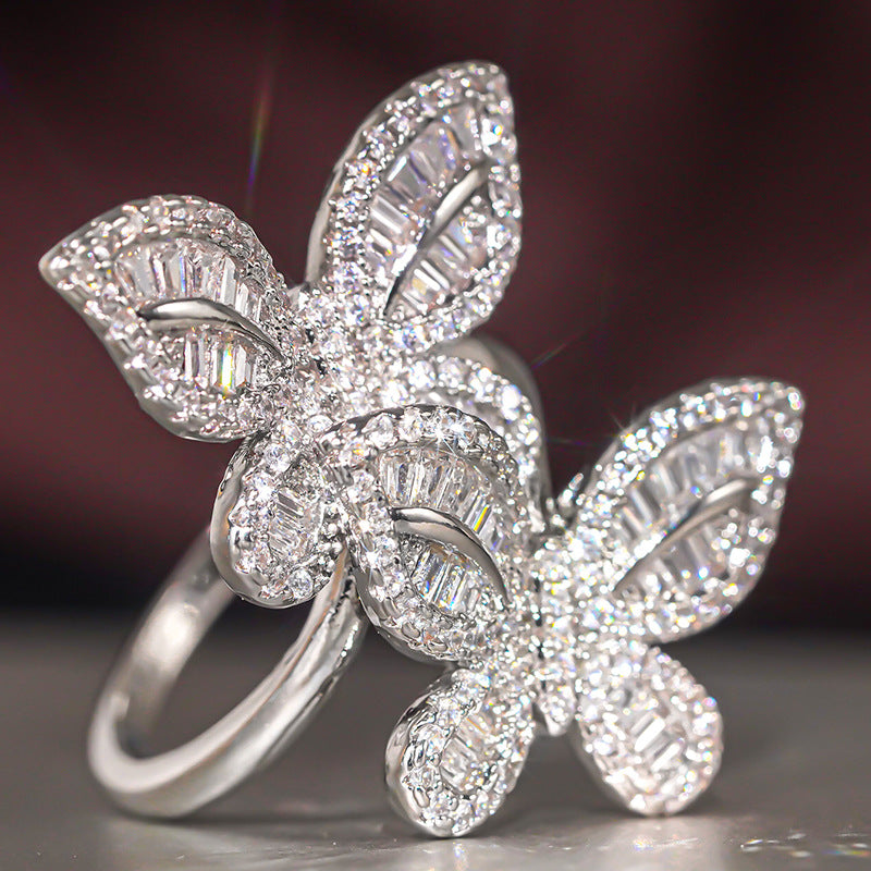 Double Butterfly Small Fresh Shiny Female Lady Elegant Gentle Rings