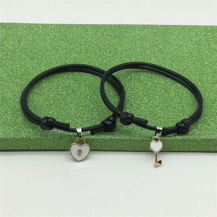 Unisex Alloy Accessories Love Key Black Wax Rope Pair Bracelets