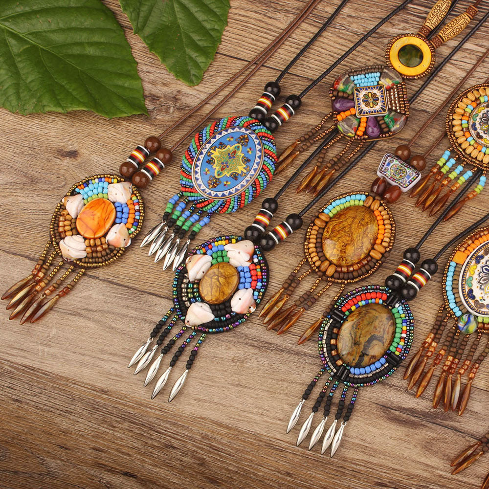 Ethnic Style Nepal Leather Exotic Design Handmade Necklace