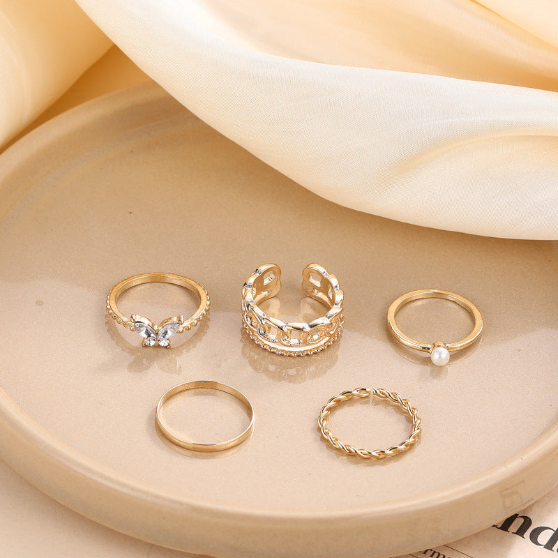 Alloy Personality Chain Open Pieces Retro Butterfly Rings