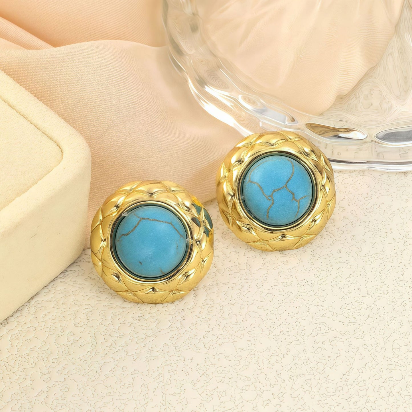 Stainless Steel Geometric Round Ear Light Luxury High-grade Color Stud Earrings