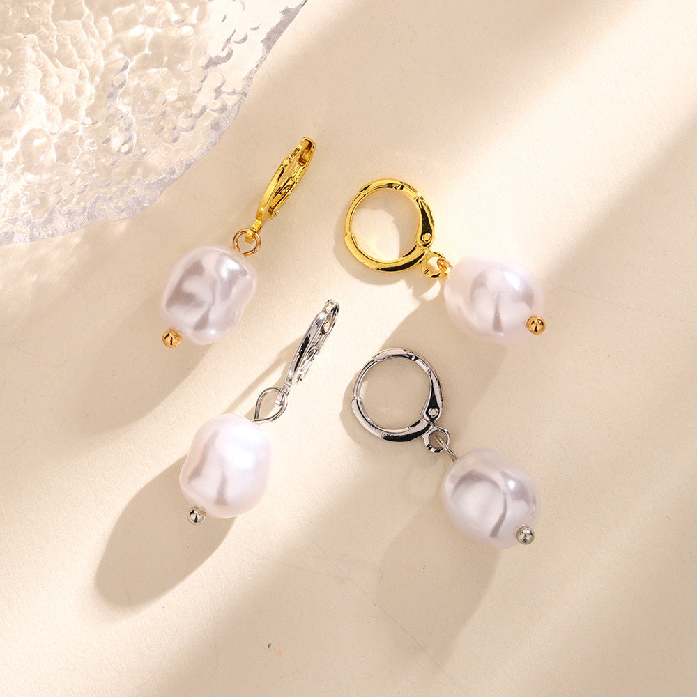 Irregular Pearl Clip Personality Ancient Style Shaped Baroque Earrings