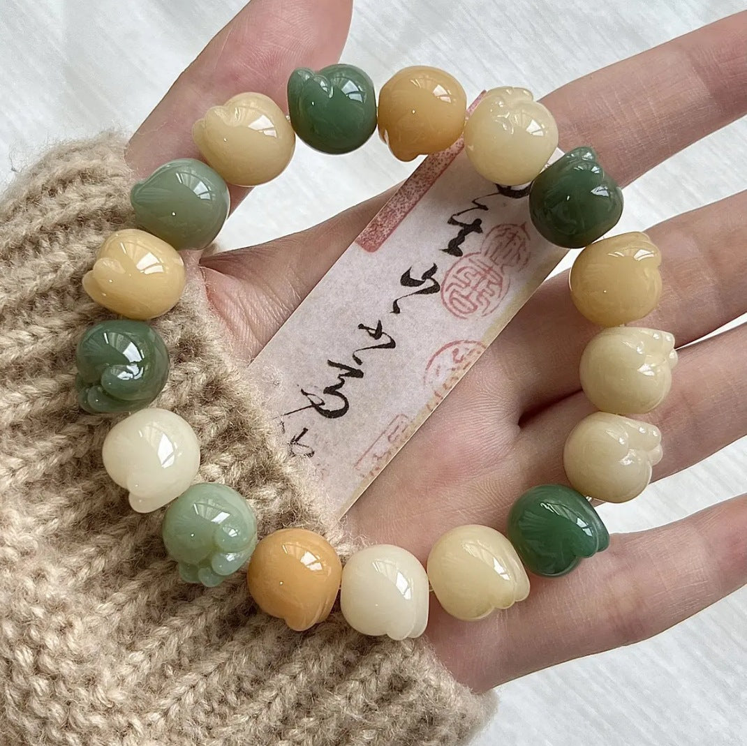 Men's Natural Bodhi Carving Cat's Paw Female Hand Toy Bracelet