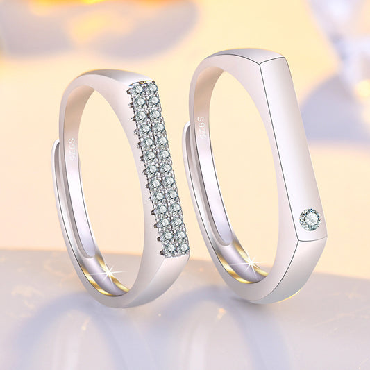 Women's & Men's Couple Sier Minority Simple Design Zircon Word Opening Rings