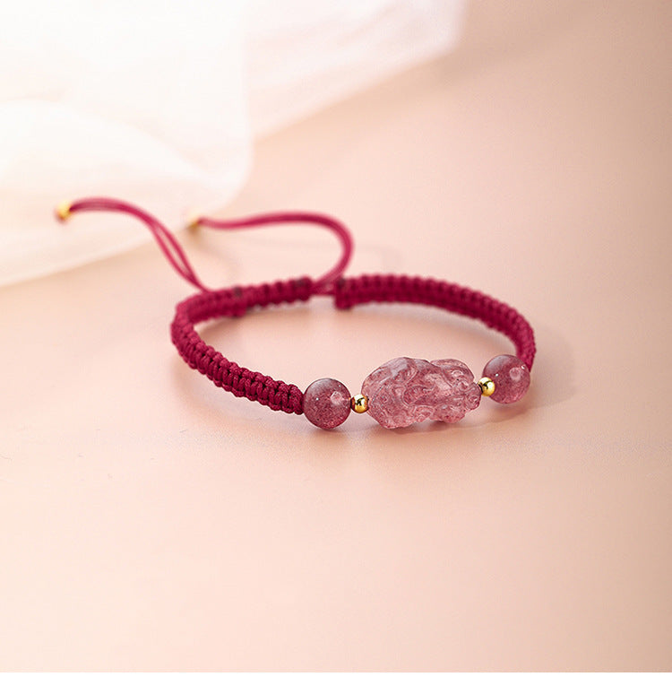 Women's Red Ropes Hand-woven Strawberry Pi Light Luxury National Style Design Bracelets
