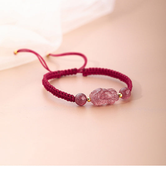 Women's Red Ropes Hand-woven Strawberry Pi Light Luxury National Style Design Bracelets