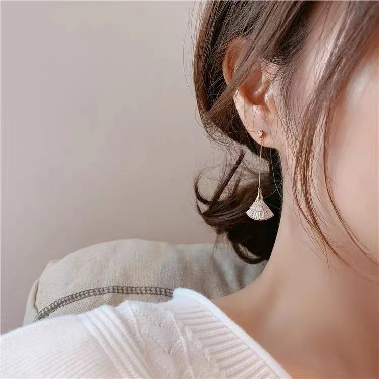 Small Fan Eardrops Sier Needle Simple Elegant Female Zircon Micro Earrings