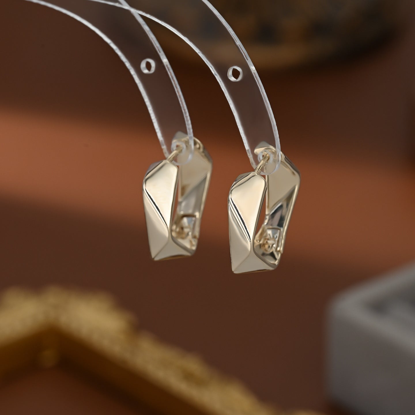 Metallic Female Coffee Gold Geometric Ear Live Broadcast Stud Earrings