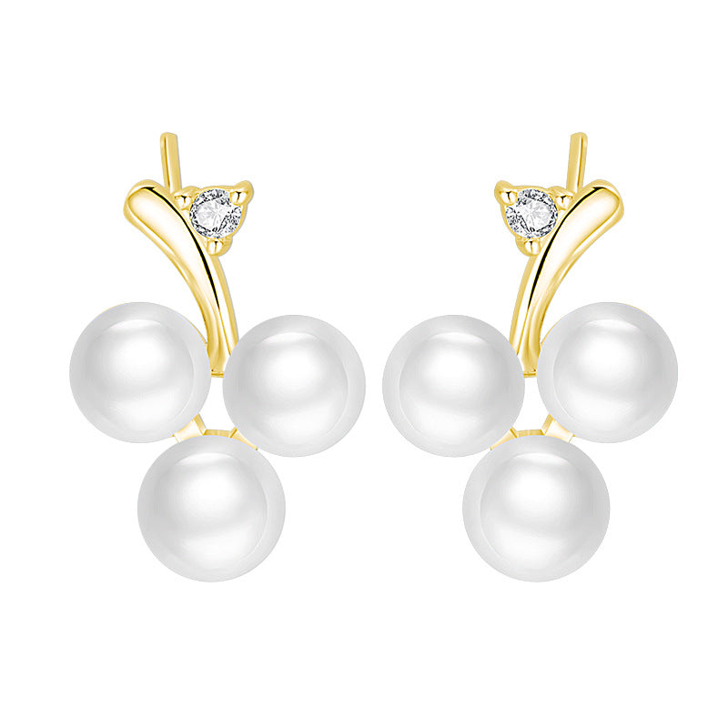 Women's Grape Pearl Sier Pin Stall Night Market Fashion Stud Earrings