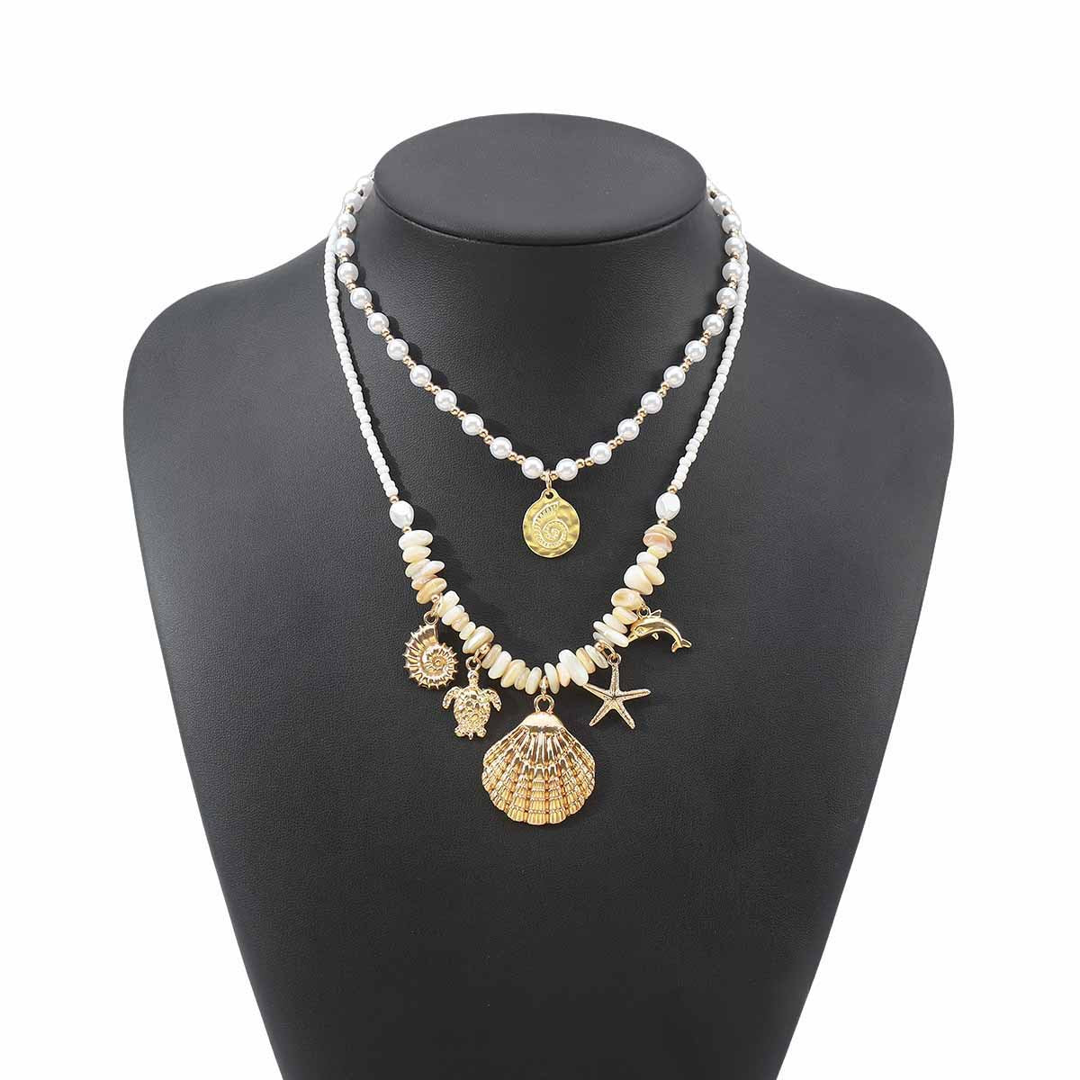 Shell Beach Vacation Style Beaded Gravel Twin Necklaces