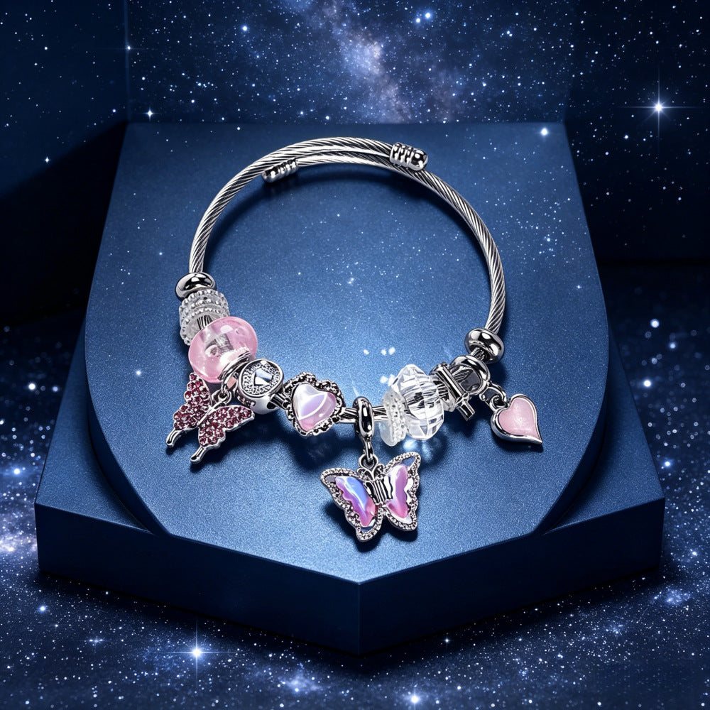 String Beads Love Butterfly Alloy Stainless Steel Bracelets
