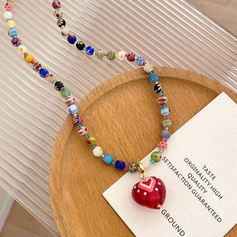 Glass Heart Female Sweet Cool Hot Necklace
