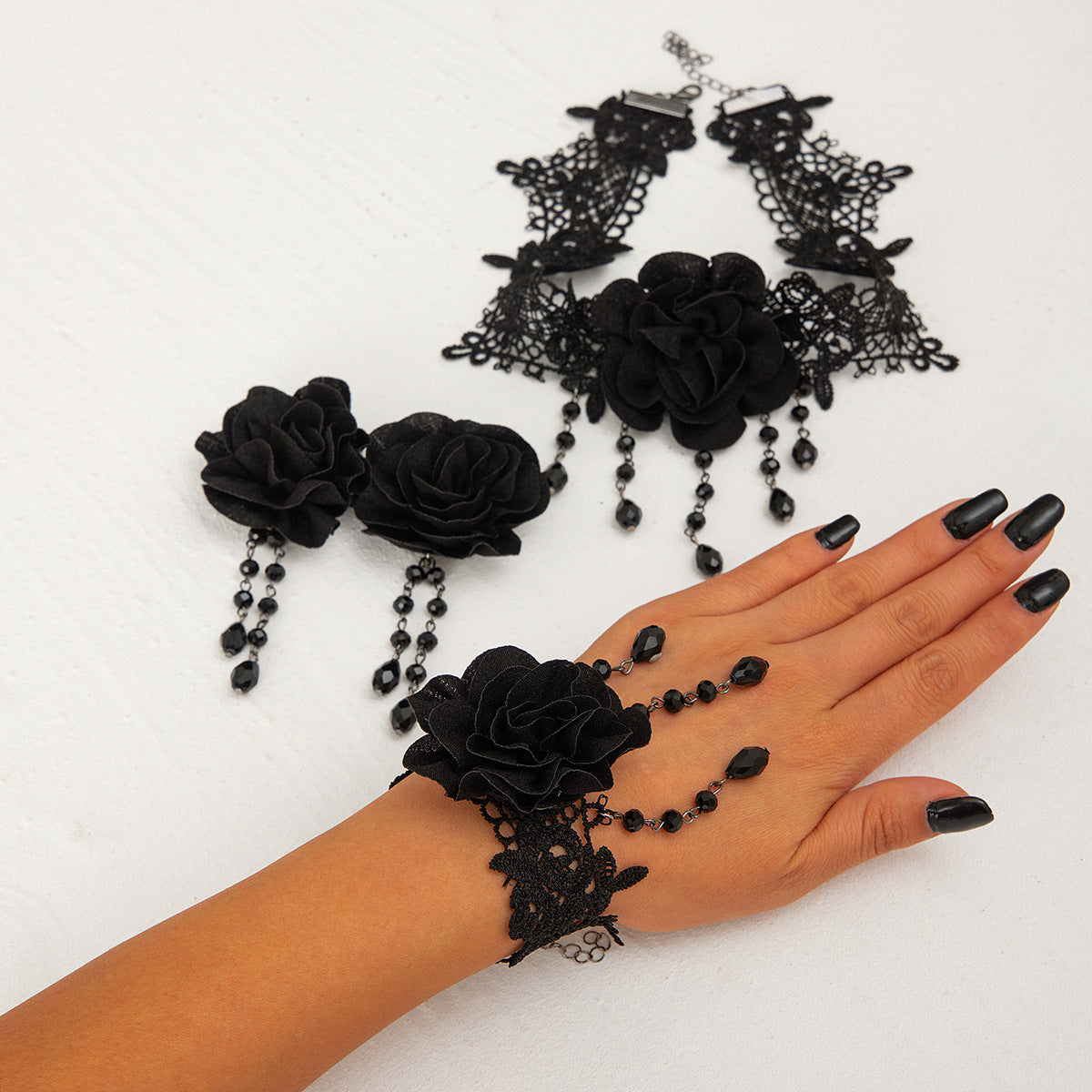 Ornament Personality Black Lace Tassel Gothic Style Crystal Bracelets