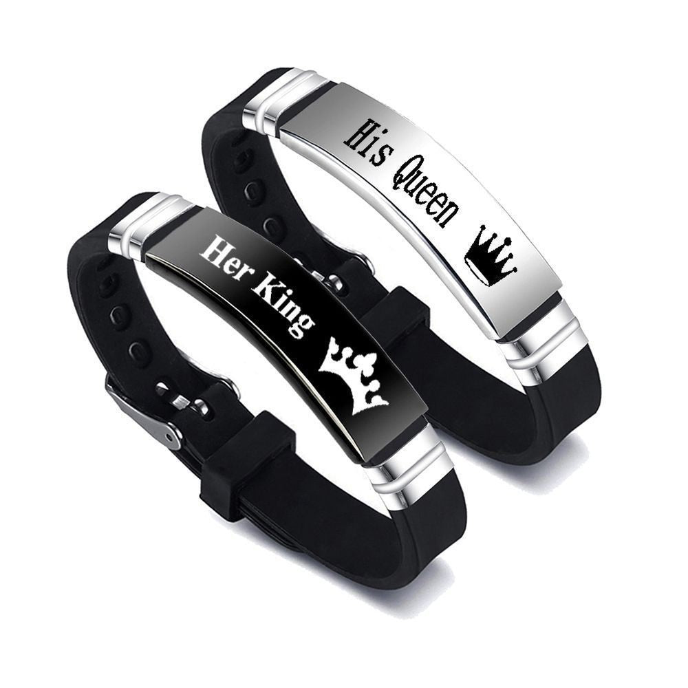 King Queen Couple Romantic Crown Stainless Bracelet