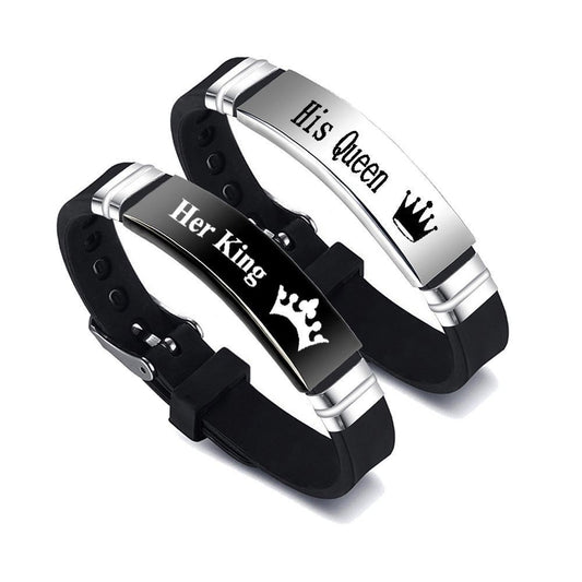 King Queen Couple Romantic Crown Stainless Bracelet