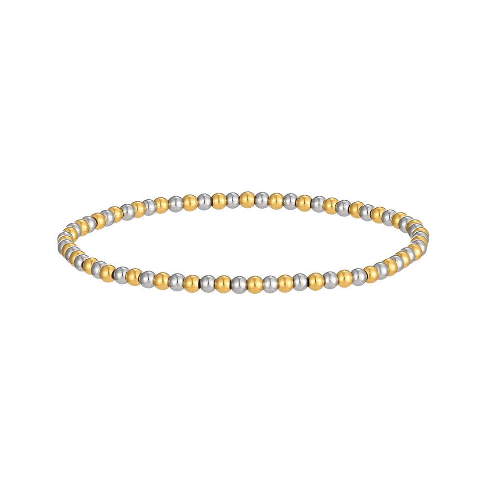 Texture Waterproof Hard-wearing Stainless Steel Mixed Color Two-color Round Beads Bracelet