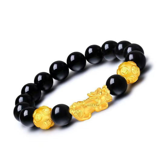 Women's & Men's Gilt Lucky Beads Agate Obsidian Sanskrit Bracelets