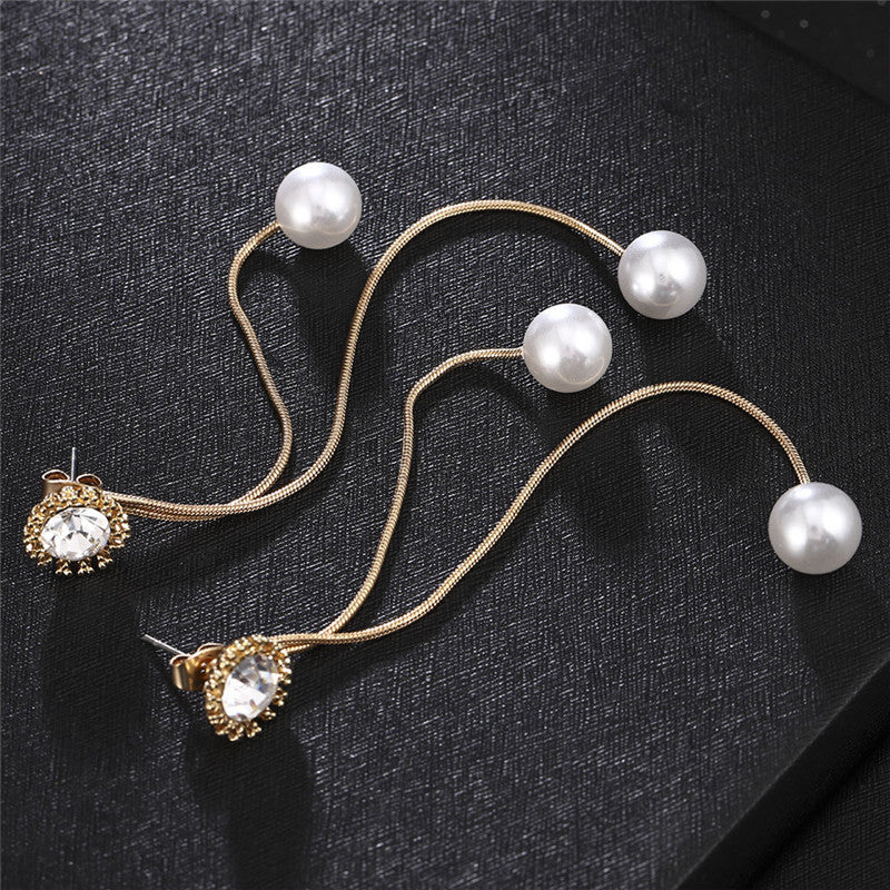 Diamond Fashion Star Moon Personality Tassel Ear Clip Stud Earrings