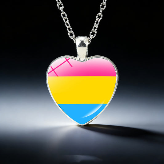 Multicolor Peach Heart Rainbow Pattern Time Gem Cabochon Necklaces