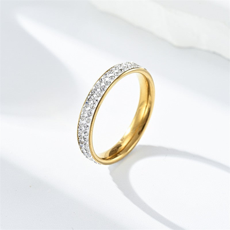Women's Thin Single-row Diamond Titanium Steel High-grade Full Rings