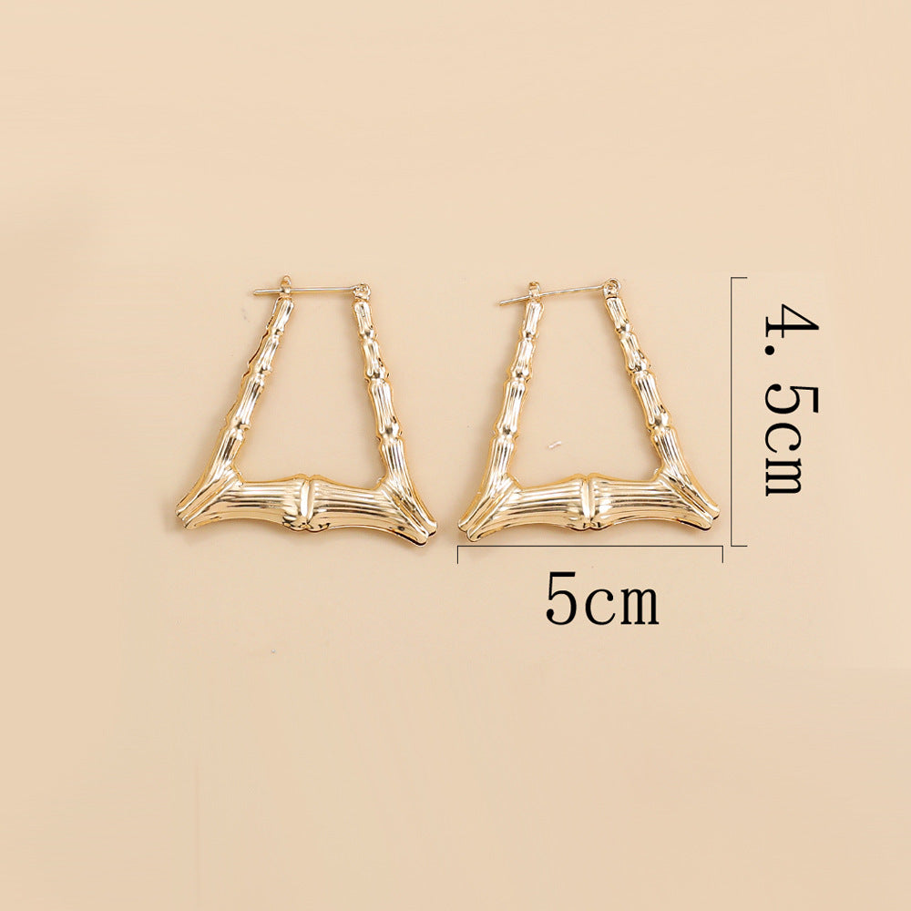 Gold Alloy Triangle Trapezoidal Hip Hop Exaggerated Oversized Bamboo Earrings