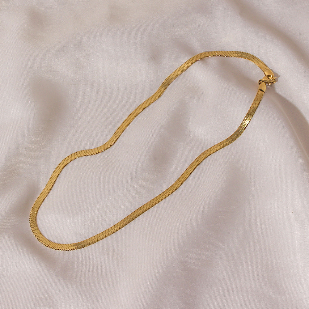 Women's Steel Gold Plated Chain Like Flat Bracelet
