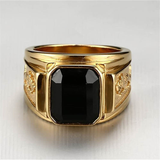 Men's Hand Jewelry Vintage Black Zircon Gold Rings