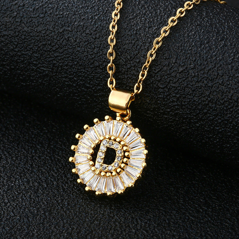 Xi Copper Inlaid Zircon Small Size Round Necklaces