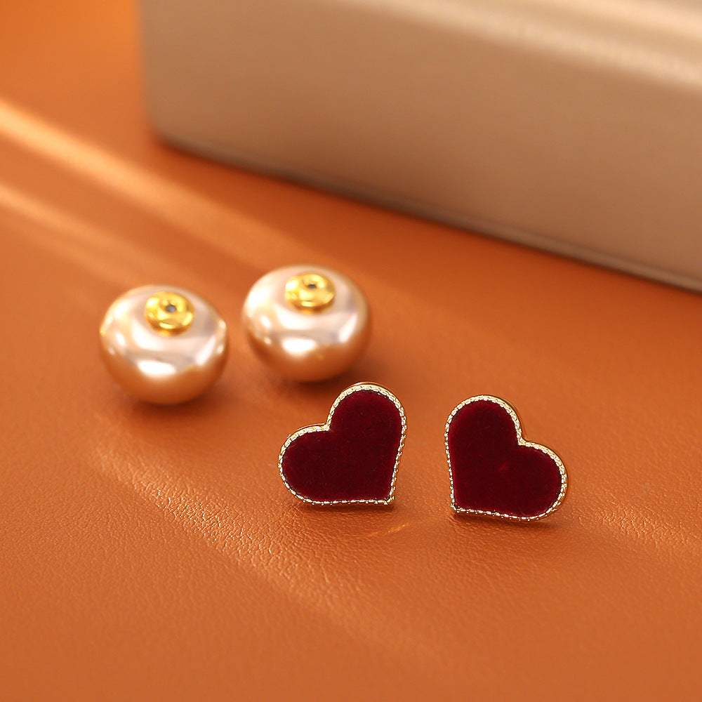 One Style For Red Love Flocking Festive Romantic Simple Elegant Stud Earrings