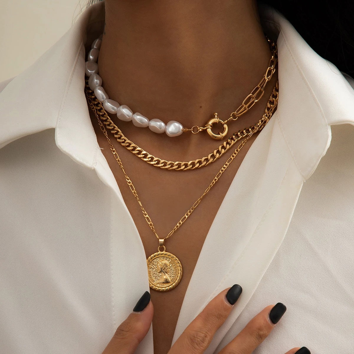 Casual Beauty Head Simple Popular Pearl Necklaces