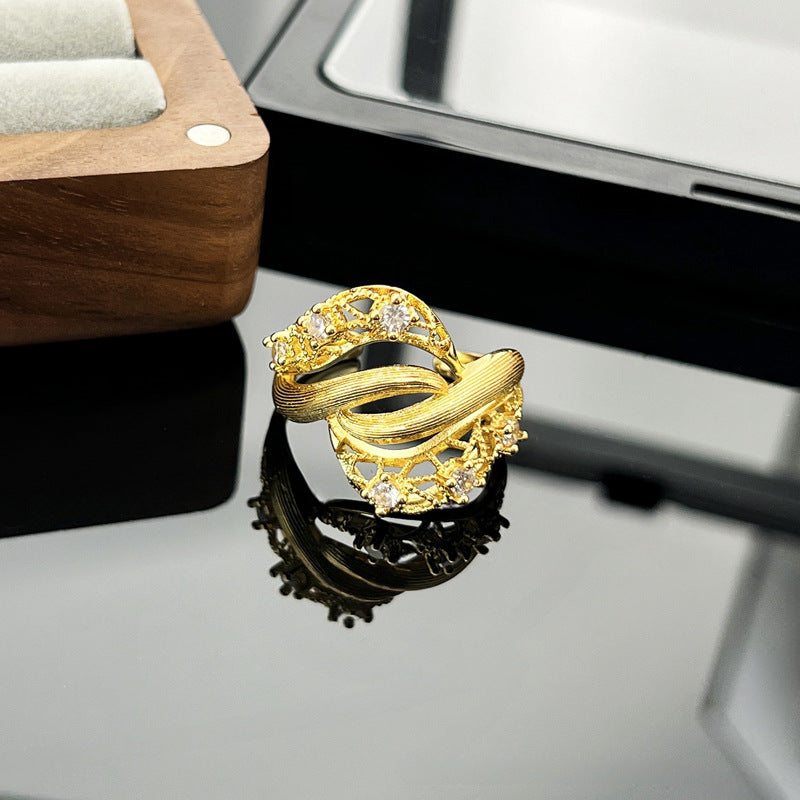 Women's Retro Three-dimensional Lace Hollow Opening Exquisite Brushed Rings