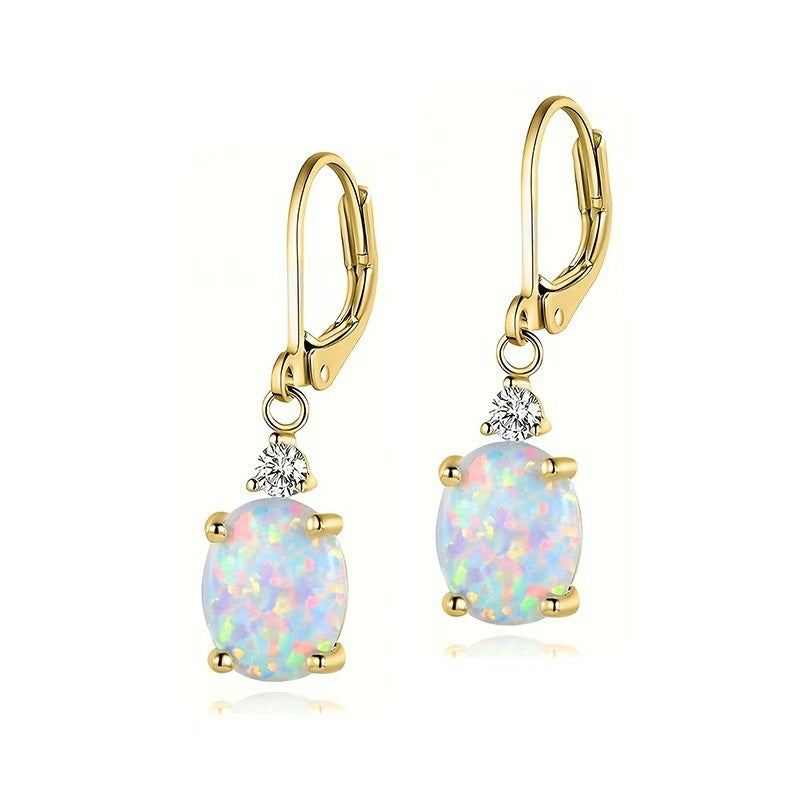 Opal Oval Big Diamond Ear Drops Personalized Earrings