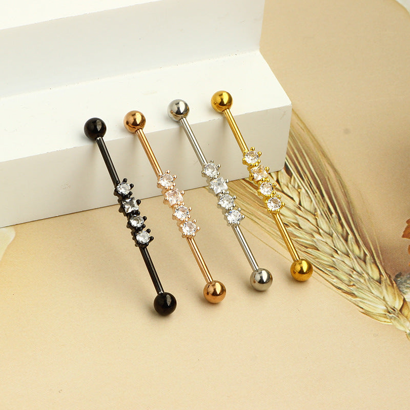 Industrial Barbell Ear External Thread Piercing Bridge Double Straight Rod Stud Earrings