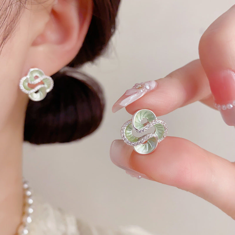 Sier Plating Exquisite Fashion Zircon Thin Coating Petal Female Earrings