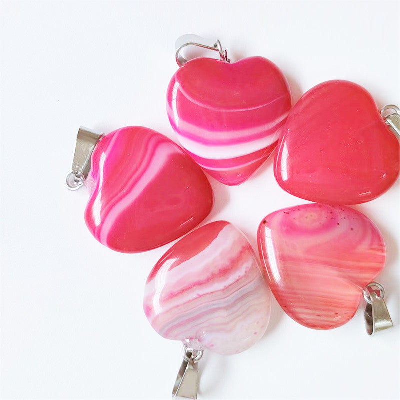 Stone Love Crystal Agate Heart Peach Pendants