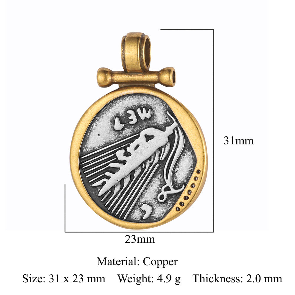 Style Vintage Ancient Sier Coin Copper Zircon Pendants