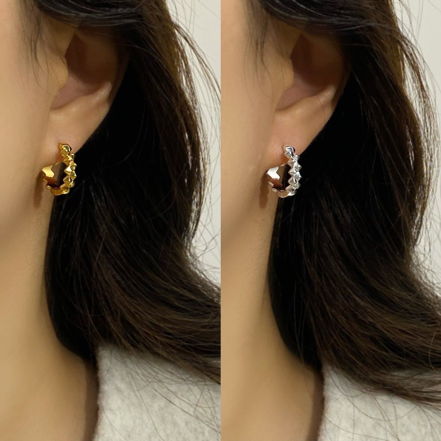 Women's Copper Plated Real Gold Korean Style Simple Diamond Plaid Glossy Ear Buckle