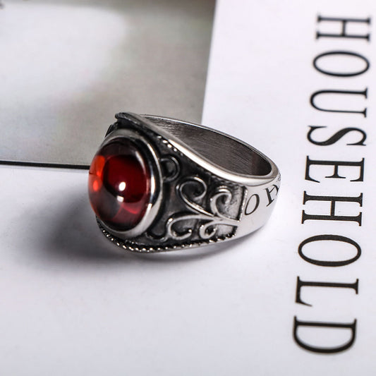 Pomegranate Ruby Temperament Male Hip Hop Rings