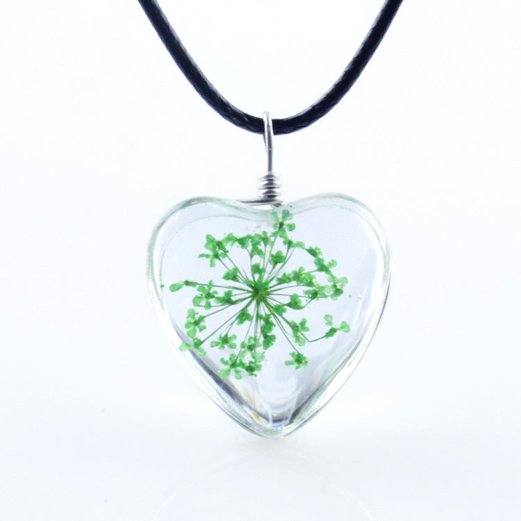 Colorful Dandelion Heart-shaped Glass Snow Beads Flower Heart Shaped Necklaces