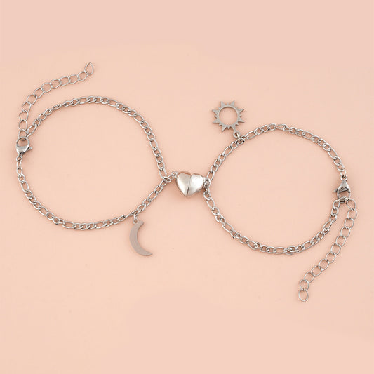Stainless Steel Sun Moon Heart-shaped Magnetic Bracelet