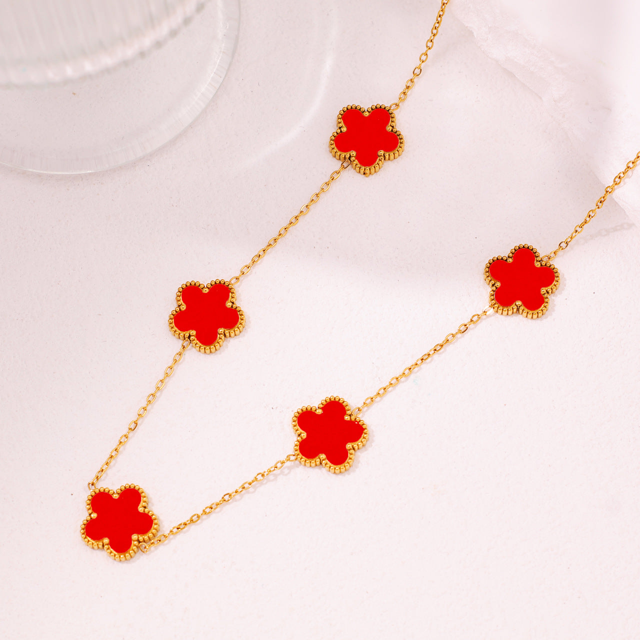 High-grade Titanium Steel Five-leaf Flower Gold Plated Four Colors Bracelet