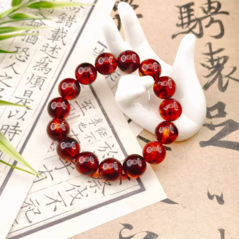 Resin Beeswax Single Circle Blood Herbal Bead Bracelet